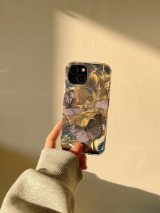 Kisscase Mô Hình gợn sóng nước Bướm Sơn vỏ điện thoại Cho iPhone 15 14 13 12 Pro Max phong cách Ins Bao Gồm Tất Cả Các TPU Chống-Mùa Thu Chống Sốc Ốp lưng cho iPhone 15 14 13 12