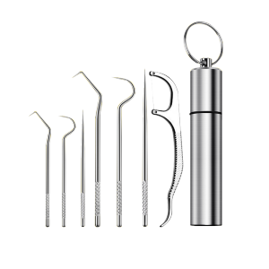 7pcs Professional Stainless Steel Floss Set Portable Toothpick Teeth Cleaner Oral Cleaning Tooth With Storage Tube
