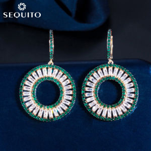 SEQUITO Elegant Simple Round Circle Drop Hoop Earrings for Women 18K Gold Plated Fashion Jewelry SE372