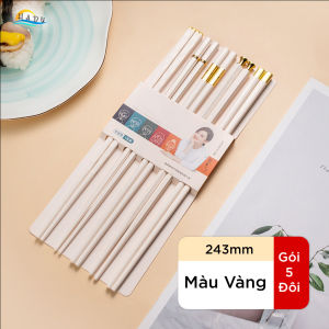 [Set 5 Đôi] Đũa Sợi Thủy Tinh Kiểu Nhật HADU Đũa Hợp Kim Cao Cấp Màu Vàng Gold/Bạc Silver Chống Mốc Kháng Khuẩn Chống Trơn Dùng Cho Máy Rửa Bát