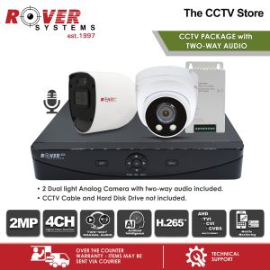 Rover Systems 4 Channel CCTV Package Set with Audio | 2 units 2MP XVI DUAL LIGHT CCTV Camera 2-WAY AUDIO OVER COAX + Rover DVR 4CH 5MP-N MH Series
