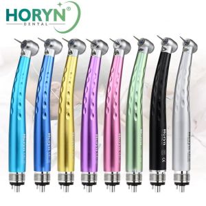 HORYN Colorful Dental LED Handpiece High Speed 350000rpm Air Turbine Standard Head Push Button 4 Water Spray 2/4 Hole