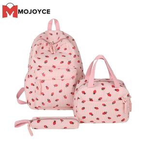 Mojoyce phụ nữ dễ thương ba lô với ba mảnh vải to sợi thiết kế hình dâu tây cho các trường học và đi chơi bình thường