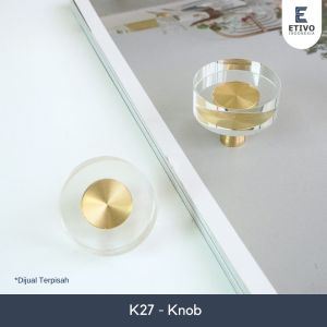 Etivo K27 Transparent Acrylic Gold Door Knob Handle Round | Tarikan Laci