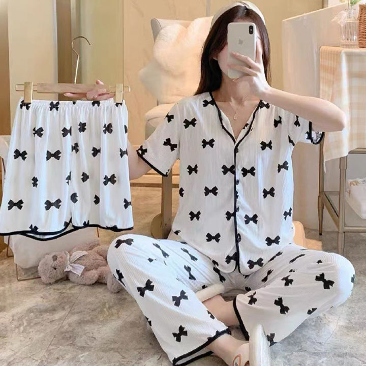 Lu's Chic Women's Short Sleeve Pajama Set - Striped V-Neck Top & Shorts - Soft Cotton Loungewear - View #7