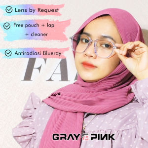 Gray Pink Kacamata Antiradiasi Blueray TR90 Bisa Minus Model Tony Strak Fashion Wanita & Pria Terbaru 81224