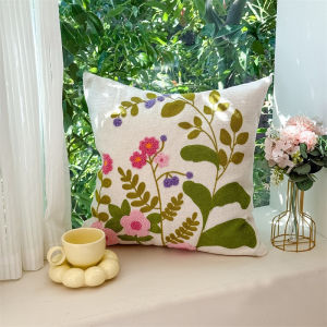45x45cm Throw Cushion Cover Cute Flower Plant Embroidery Pastoral Style Living Room Bedroom Sofa Comfortable Pillow Case Cover
