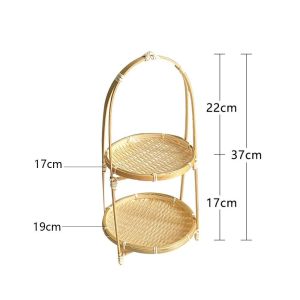 GAOSU Round Bamboo Weaving Baskets 1/2/3 Tier Weave Snack Display Stand Basket Tray Handcrafted Storage Baskets Pastries