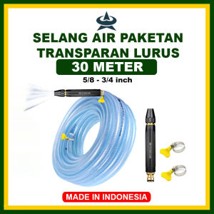 GEMUK Paket Selang Air 30 Meter Selang Air Benang Transparan Dengan Watergun Jet Spray Lurus Kencang Selang Air Cuci Motor Mobil Siram Tanaman