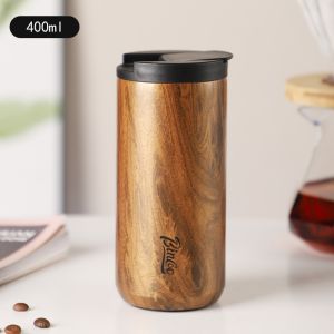 BINCOO Thermal Flask Wood Grain Stainless Steel Coffee Cup Insulated Tea Cup Portable Water Cup in Car for Outdoor and Office 550ML/400ML