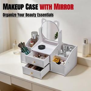 Makeup Organizer Large Capacity Cosmetic Storage Box Drawer Storage Jewelry Box Desktop NailPolish Makeup Container With Mirror