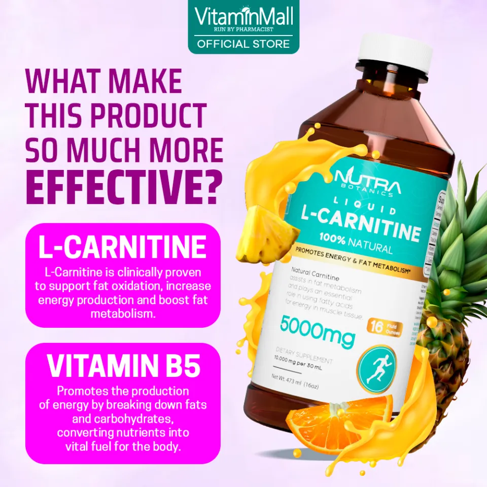 Nutra Botanics Liquid L-Carnitine 5000mg - Liquid Fat Burner - 473ml -  Orange Flavor - Supports Energy Production and Fast Recovery From Workouts  Enhanced Energy Levels Recovery - Lazada