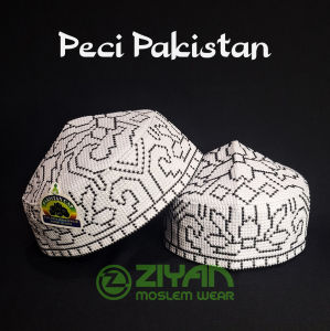 Peci Pakistan Putih Full Bordir Premium Dewasa Motif Bunga