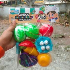 Mainan Anak Masak Masakan Buah Potong MF 20/ MF 19 Edukasi Kue Tart Buah Potong Set Talenan Murah | Mainan Anak Edukasi Aneka Buah Kue Dan Sayuran Kemasan Kantong Bahan Dari Plastik | Mainan Sayuran Buag Dan Kue Tart Potong Terbaru Set