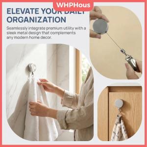 WHPHous Wall Mounted Towel Rack Automatic Retractable Self Adhesive No Drill Easy Setup for Small Bathroom Storage Solution