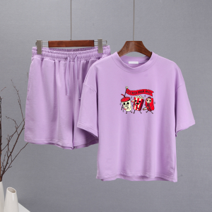 Setelan Baju Wanita Two in 1 Set Kaos Big Size Dan Celana Hotpants Motif Funny Halloween