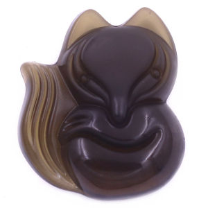 Mặt dây chuyền Hồ ly đá obsidian size XL kèm vòng cổ dây da đen