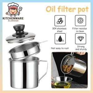 (Eldridge) 1.2L Stainless Steel Oil Strainer Pot Double Layer Container Jug Storage Can With Filter Cooking Oil Pot
