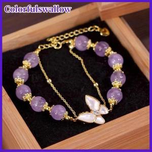 Colorfulswallow Hai Lớp Màu Tím Đính Cườm Bướm Mặt Dây Chuyền Vòng Đeo Tay Cho Phụ Nữ Cô Gái Thời Trang Đồ Trang Sức Quà Tặng