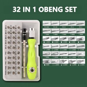 ISKU Obeng Set 32 in 1 Magnetik Presisi Obeng HP iPhone Android Laptop Komputer PC Kacamata Jam Tangan Kamera Precision Screwdriver Tool Kit CR-V Multifungsi Alat Service Handphone Mini Torx Hex Pentalobe Lengkap Murah