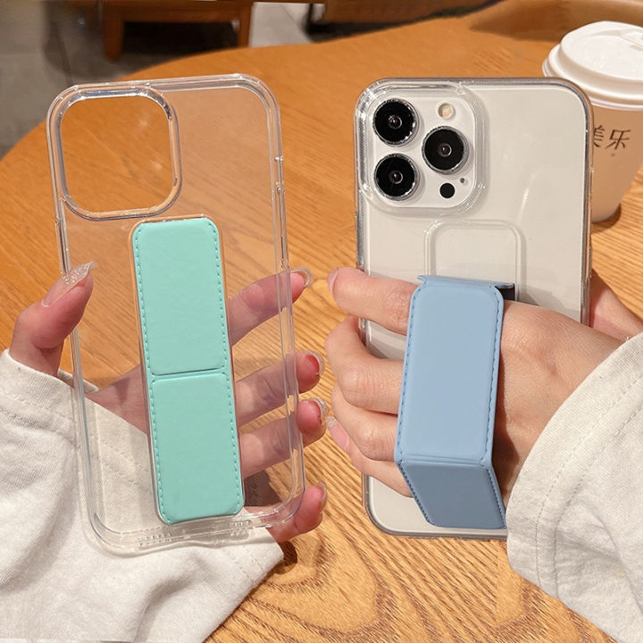 Leather Wrist Strap Hand Band Holder Stand Case For iPhone 13 14 Pro Max 11  12 Pro Max XR X Plus SE XS Max Shockproof Transparent Cover Lazada