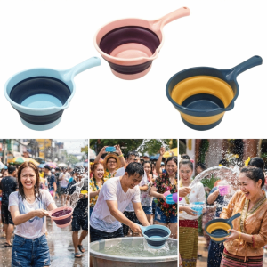 MILAN Suspensible Folding Water Scoop Long Handle Creative Collapsible Bath Scoop Practical Ergonomic Grip Water Dipper Water Park