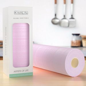 KitchLife Reusable Paper Towels 1 Roll - Washable and Recycled Kitchen Paper Rolls Sustainable Pink