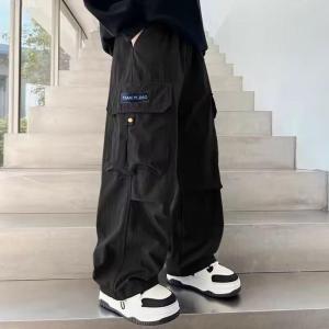 New Kids 5-14 Years Old String Baggy Cargo Pants Korean Style Trendy Outfit Casual Loose-Fit Wide Leg Cargo Pants for Boys