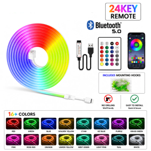 Bluetooth RGB LED Neon Strip Light Smart Control IP67 Waterproof Lexible Ribbon Rope for Room Christmas Lights