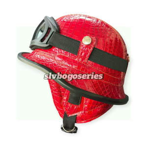 STOCK TERBATAS! Helm Nazi Helm Club Kulit Sintetis Corak Buaya Warna Merah + Kacamata Goggles Ski