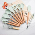 freemarketshop New 12 Pcs Wooden + Silicone Kitchen Utensils / Cooking Tools Set Kitchen Cooking Tools Stand Kitchenware Spatula Silicone Kitchen Utensils Set With Wooden Handles Heat Resistant -30 to 230 C.. 