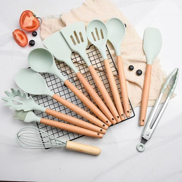 freemarketshop%20New%2012%20Pcs%20Wooden%20+%20Silicone%20Kitchen%20Utensils%20/%20Cooking%20Tools%20Set%20Kitchen%20Cooking%20Tools%20Stand%20Kitchenware%20Spatula%20Silicone%20Kitchen%20Utensils%20Set%20With%20Wooden%20Handles%20Heat%20Resistant%20-30%20to%20230%20C.%20-%20Image%203
