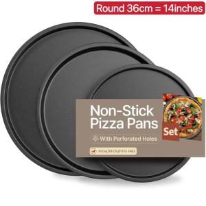 Sale! Nonstick Round Baking Pan Set: 14-Inch Round Pan (Pizza Plate & Cake Pan Round 14 Inch) 10-Inch Pizza Pan for Oven on Sale Baking Tray for Oven & Baking Trays Pans Baking Pan Round Baking Supplies and Equipments with Cake Molder Pan Set Deal