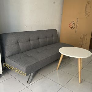 Bộ Sofa Giường Màu Xám Có Bàn Trà Tròn Đa Năng Tiện Dụng Nội Thất Phòng Khách Lắp Ráp Dễ Dàng