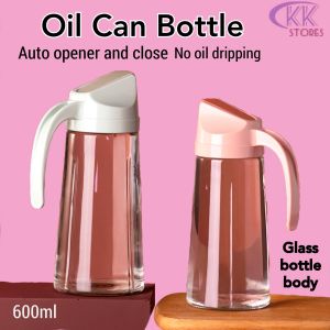 Oil Or Seasoning Dispenser 600ml Bottle Good Quality Auto Flip Cap Automatic Oil Dispenser Glass Bottle 600ml