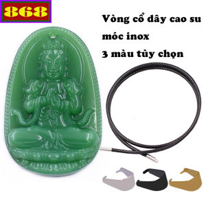 Mặt dây chuyền Phật Đại nhật như lai đá xanh 2.2 x 3.6 cm 3.2 x 5 cm kèm vòng cổ dây cao su đen + móc inox Phật bản mệnh