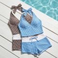 MAOMEI Cổ chữ V Bộ bikini hai mảnh Áo dây cổ halter Y2k Áo tắm kẻ sọc Ngọt ngào Dáng ôm Quần áo đi biển Phụ nữ. 