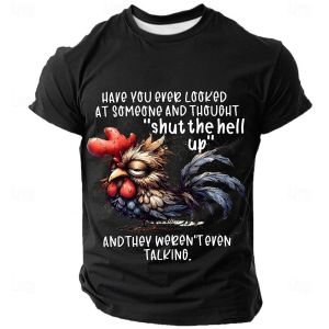[Local Stock] VCC Funny Rooster Pattern Mens T-Shirts Fashion Letter Print Tees Casual O-neck Loose Short Sleeve Tops Street Hip Hop y2k Clothes