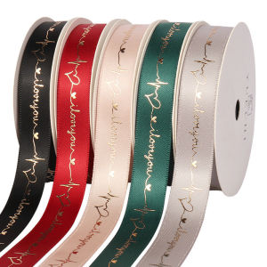 (ความกว้าง9ม. * 1.6ซม.) สีทองฉันรักคุณริบบิ้นผ้าซาตินหัวใจสำหรับการห่อของขวัญแต่งงาน DIY บรรจุภัณฑ์เค้กลายดอกไม้ห่อในวันวาเลนไทน์