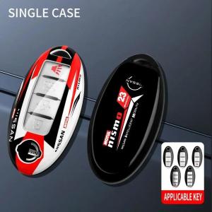Racing Sport Style ABS Smart Car Key Fob Shell Case Holder Chain TPU Buttons Protection for Nissan Almera Navara NP300 X-Trail Terra Kicks e Power Sylphy Teana LEAF Juke Note Patrol Qashqai Pulsar Serena Remote Cover Holder Protector Keychain