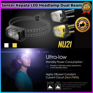 COD NITECORE Senter Kepala LED Headlamp Dual Beam Lightweight USB 360lm - NU21 / senter kepala led super terang desain moderen unik strap nyaman model baru waterproof outdoor anti air bagus terlaris terbaik rekomended berburu tahan banting viral top tren