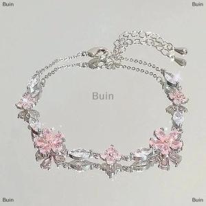 [COD] Buin Fashion Exquisite Pink Flower Bracelets For Women Girls Sweet Sparkling Light Luxury Bracelet Party Jewelry Gift
