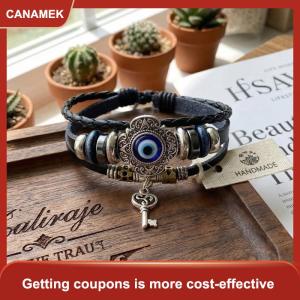 【CANAMEK】 Thổ Nhĩ Kỳ Mắt Vòng Đeo Tay Cho Phụ Nữ Người Đàn Ông Da Màu Xanh Sợi Dây Thừng Có Thể Điều Chỉnh Hoa Quyến Rũ Quà Tặng Cho Bảo Vệ Hàng Ngày Mặc