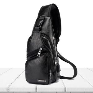 Stylish Shoulder Sling Sports Leisure Synthetic Leather Men Chest Bag USB Charging Waterproof Anti Theft