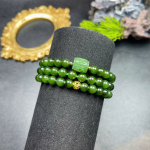 vòng tay nữ dáng chuỗi ngọc bích tự nhiên mix charm kết đồng tâm ngọc bích và charm cầu kim tiền vàng tây vòng tay đá phong thủy trang sức