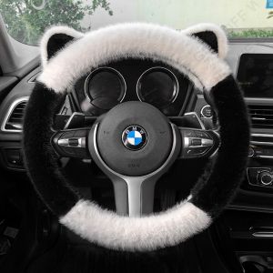 Universal Plush Ears Steering Wheel Cover Elastic No Inner Ring Soft Car Handle Protector