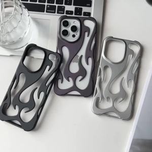 3D Flame Pattern Hollow Slim Phone Case For iPhone 17 Air 16 15 14 13 12 11 Pro Max Shockproof Heat Dissipation Cover
