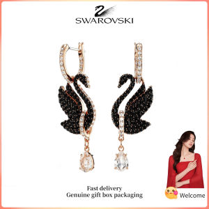 ♈Swarovski♈ Womens fashion earrings Rose gold Swan black crystal Swarovski logo swan earrings Valentines Day gift Birthday gift