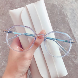 Fashion Irregular Glasses Frame Anti Radiation Glasses Women Men Shades for Women Glasses Korean Style Round Frame Clear Lens Eyeglasses TR90 Elastic Temples Leg with Star Pattern IVY