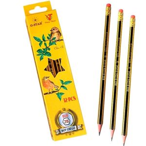 Bút chì 2B G-star GS-009 hộp 12 cây kèm gôm tẩy thân bút hình lục giác giúp cho trẻ dễ cầm bút cotienshop93